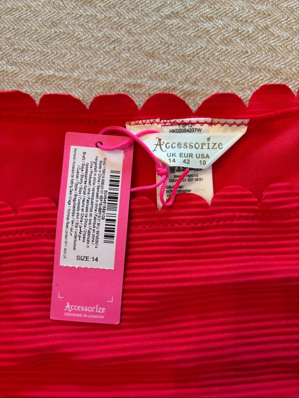 Accessorize Red Ribbed Bikini Bottom - Picture 2 of 4